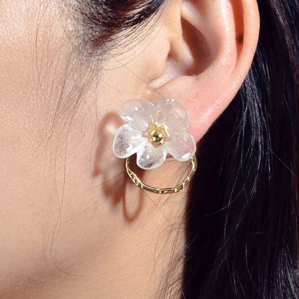 2/$20!  Flower Studs w/Gold Circle Jacket Earrings - Picture 5 of 8